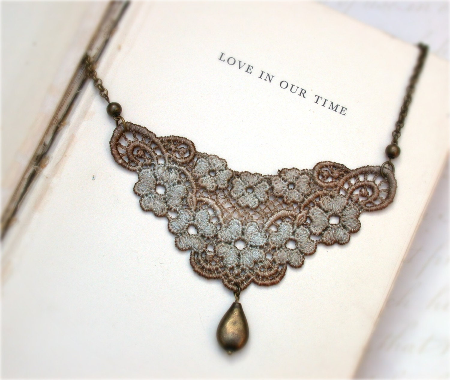 Antique Gold  Mocha Venise Lace  Sweet Necklace Perfect for Bride, Wedding, Bridesmaids And Formal