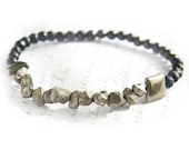 Pyrite Bracelet, Fools Gold Natural Gemstone Raw Pyrite Nuggets, Micro faceted Black Agate, Boho Bracelet