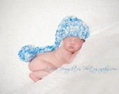 On Sale Baby Blue Tall Tales Baby Hat  Hand Knit from Handspun  Merino Newborn READY To Ship