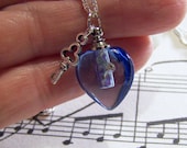 Blue Glass Heart Keepsake Crystal Pendant