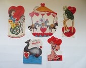 Vintage Childrens Valentine Day Cards Lot-Ephemera-1950s--Mixed Media-Paper-Crafts-6pc-Circus Theme