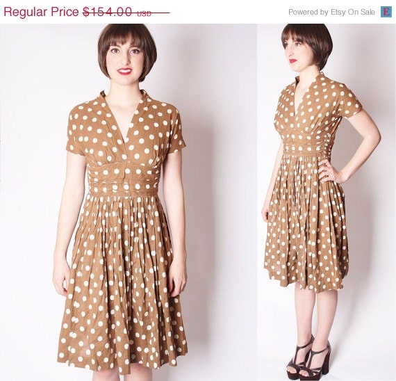 Vintage Mocha Brown Swiss Dot Polka Dot 50s Mad Men Cocktail Dress / 50s Cocktail Dress / 1950s Dresses / 2108