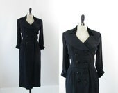 Vintage 1940s 1950s Dress Black Faille & Velvet Size M