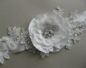 Light Ivory Wedding sash, Bridal dress sash accessory  ribbon belt crystal rhinestone lace flower floral rose romatic vintage inspired