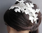 Wedding lace hair accessory, bridal fascinator hairpiece vintage weddings, IVORY bridal lace headband, lace headband flower girl,