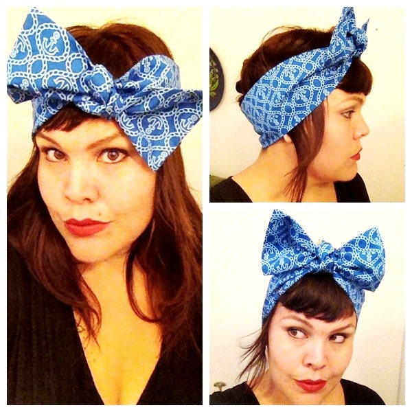 Vintage Inspired Head Scarf, Summer Anchors, Rockabilly, Retro