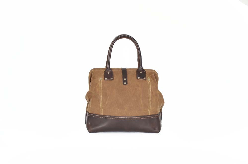 Alfie tan waxed canvas & dark brown leather bag