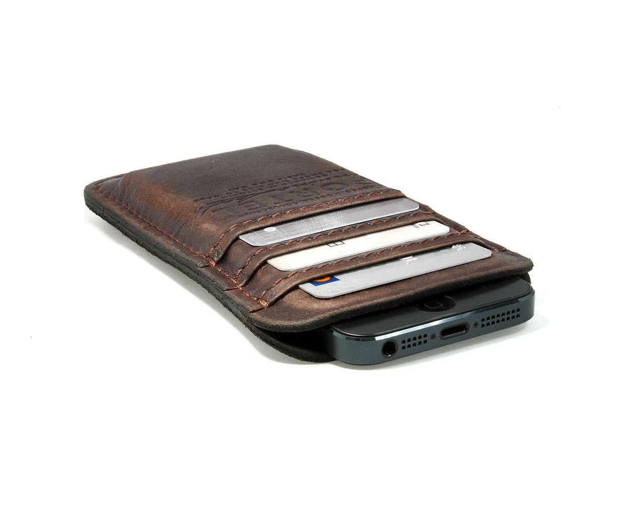 RETROMODERN aged leather iPhone 5 pocket - - DARK BROWN