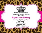 Princess Crown Invitations Leopard Princess Invitations Printable or Printed