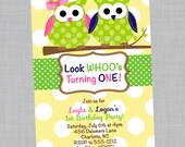 Twin Owl Birthday Invitation Owl Twins Baby Shower Invitations Print Your Own or Printed Il_170x135