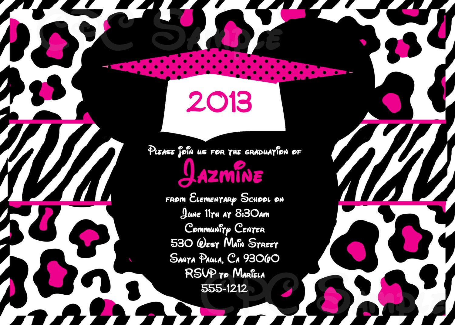 Mouse Graduation Invitations Leopard Zebra Cheetah Print Mouse Ears Graduation Invitation Printable or Printed Il_170x135