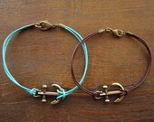 Anchor Bracelet Kit in Antique Brass with Turquoise Leather