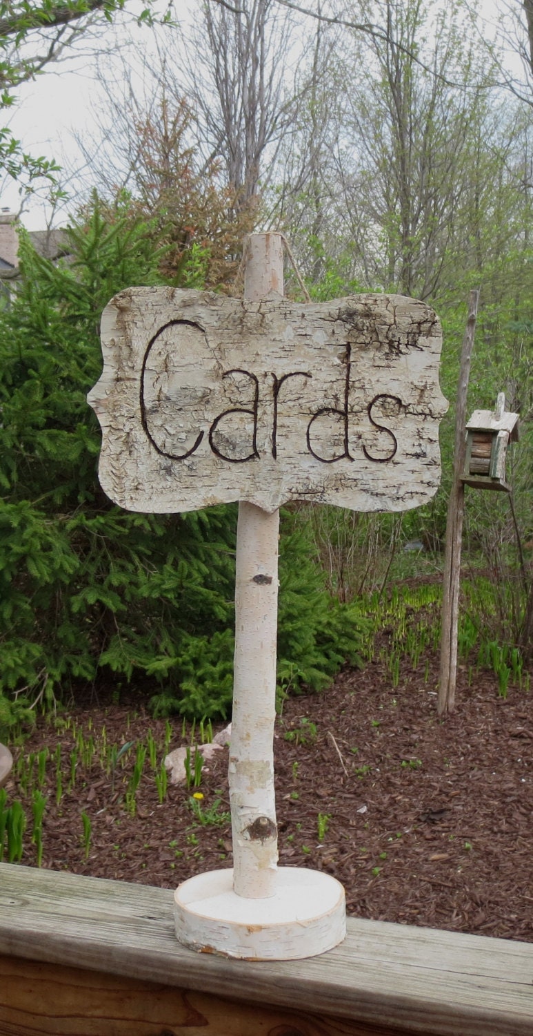 Birch Bark Wood Card Sign Wedding Cottage Chic Rustic Woodland Unique