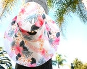 Pastel Pink Sun Hat Women with Wide Brim Hawaiian print Floral Hat  Cotton by Freckles California
