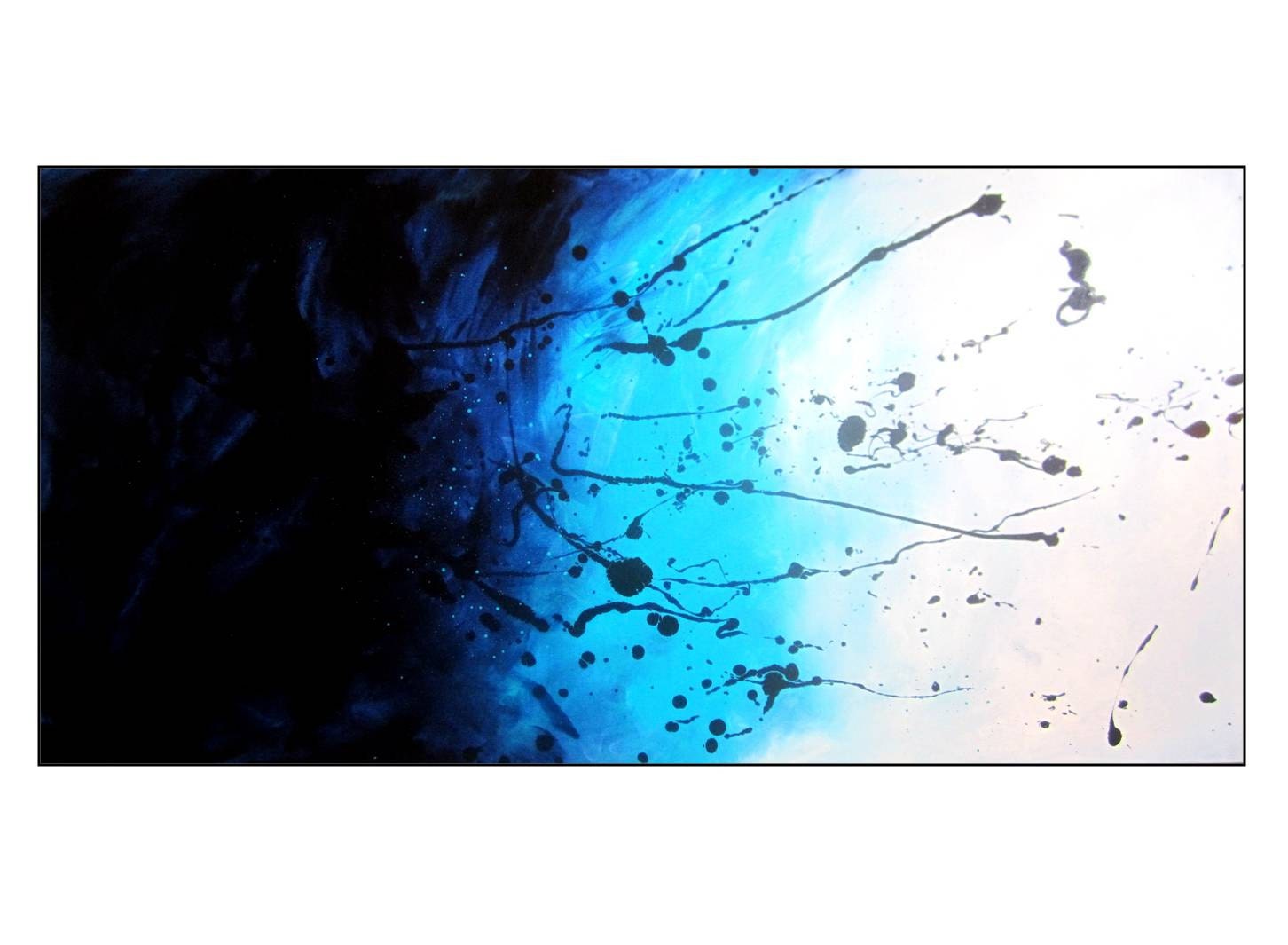 Original ART SALE. Dark Blue and Aqua Abstract Art. Original Painting. 24x48. Title"Moonlight Sonata" by R Schoeffel