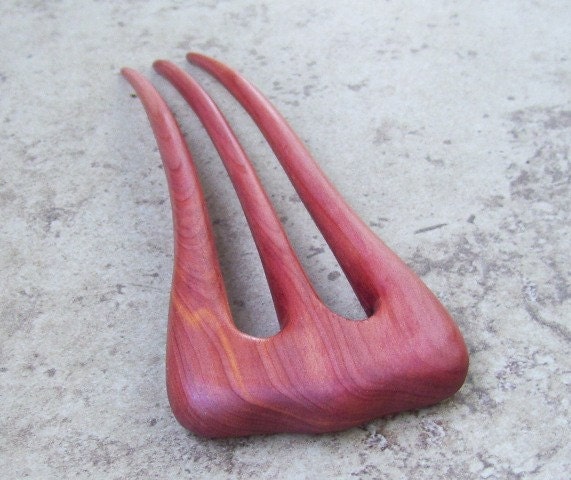 Cedar Wood Hair Fork, Three Prong Wooden Hair Fork , Great Gift Item - 6 1/4"(15.9cm) - 925