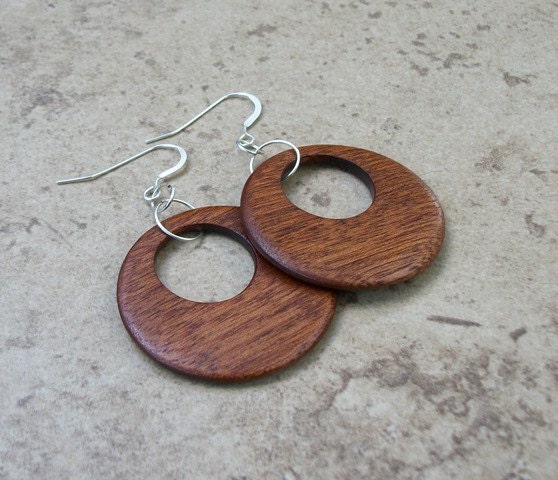 Mahogany Wood Earring, Wooden Hoop Earring, Surgical Steel Ear Wares  - Great Gift For Her - 931