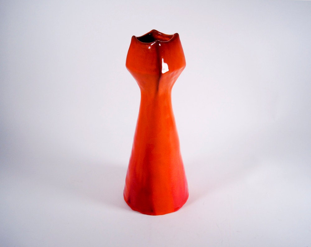 CANDLESTICK orange red Medieval Mid Century CRAZY