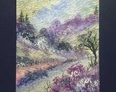 aceo original purple fantasy landscape