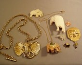 Vintage Lot Elephant Costume Jewelry 2 Pendant Necklaces 3 Pins Charm Broken Statue 5095