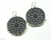 Labradorite Detailed Large Round Matt Black Filigree Earrings AC0687 by Ashley Childs