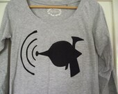 Ray Gun Ladies Screen Printed Upcycled Long Sleeve Tshirt UK 14 Marl Grey Cotton