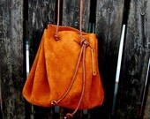 Suede Leather Drawstring Pouch in Chestnut