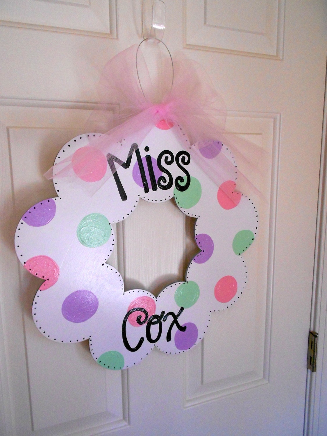 Custom Polka Dot Teacher Door or Classroom Wreath Sign - cute painted polka dot signs - teacher signs - teacher wreath