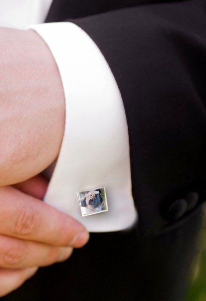Square Custom Photo Cufflinks - Your Pet or Baby Pictures in a Keepsake for Daddy Groom or Grandpa