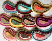Wool Felt Paisleys 60 total - Sizes 1 1/2" -  4" Random Colored. 1941