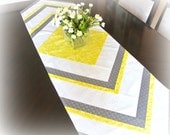 Spring Summer Table Runner 59-1/2" x 17-1/2" - Bright Chartreuse-Shimmery Gray & Crisp White