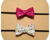 Itty Bitty Bow Headband- Easter- Newborn-Baby Hair Bows, Photo Prop, pink sparkle, silver sparkle