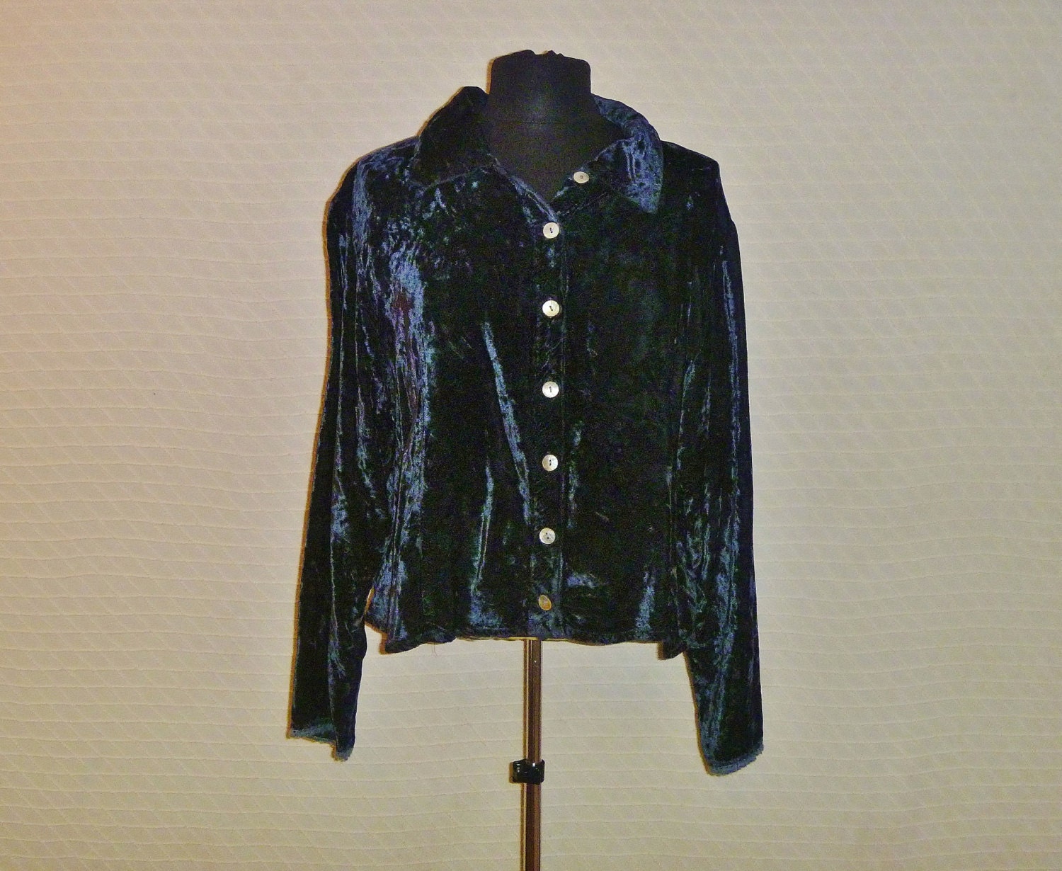 Vintage 90's Navy Velvet Schlub Button-Down Sweater Blouse Women's Size Medium