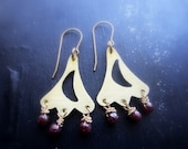 Folklore -  Ruby Earrings Gemstone Earrings Brass Flower Jewelry 14K Gold Fill Earwire Bohemian Earrings Bohemian Jewelry July Birthstone