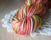 Hand Dyed Yarn / Red Green Gold Chartreuse Mohair Wool / Bulky Weight