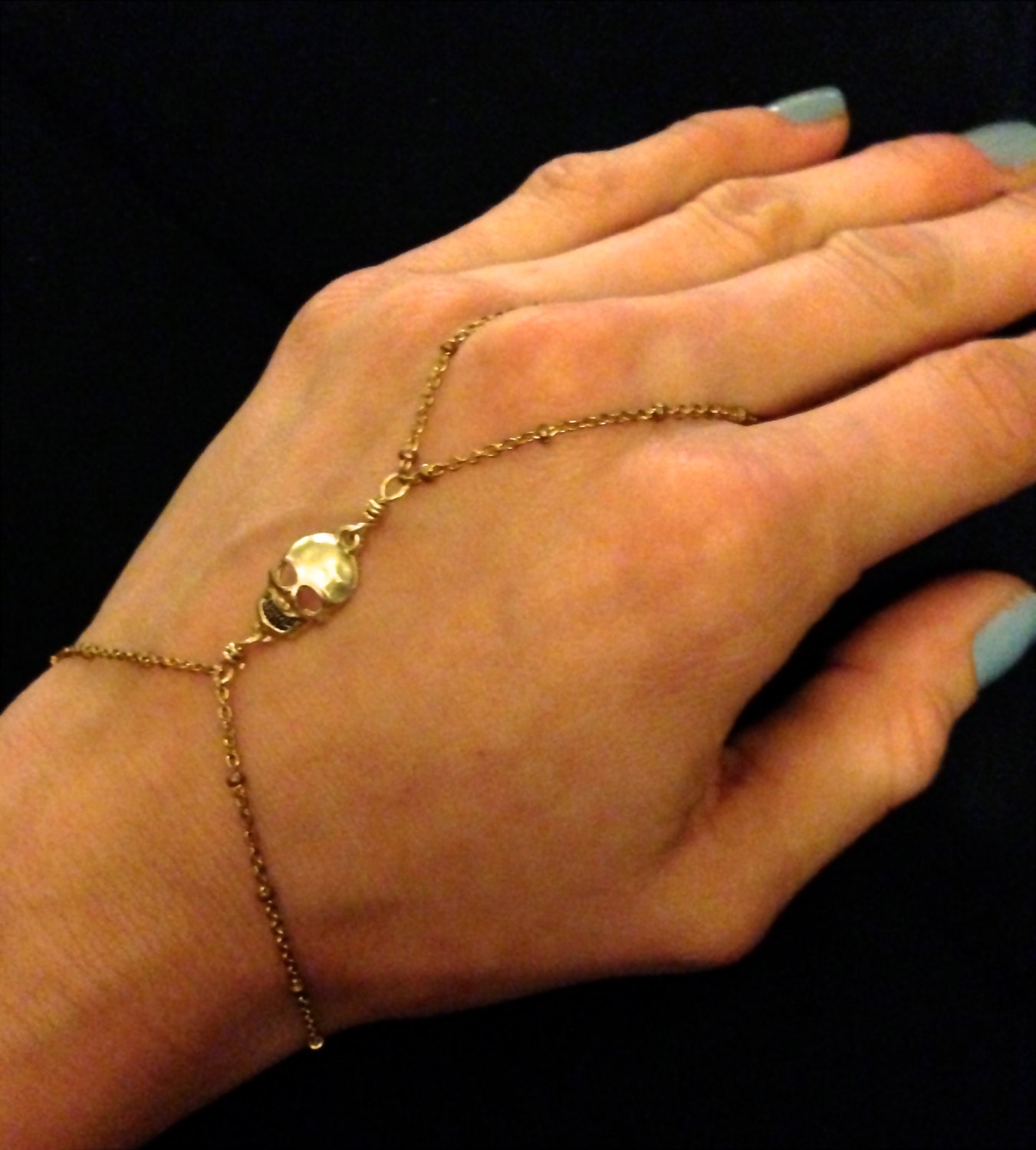 Gold Skull Dainty Hand Piece