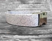 White Wedding Dog Collar with Nickel Plate Hardware