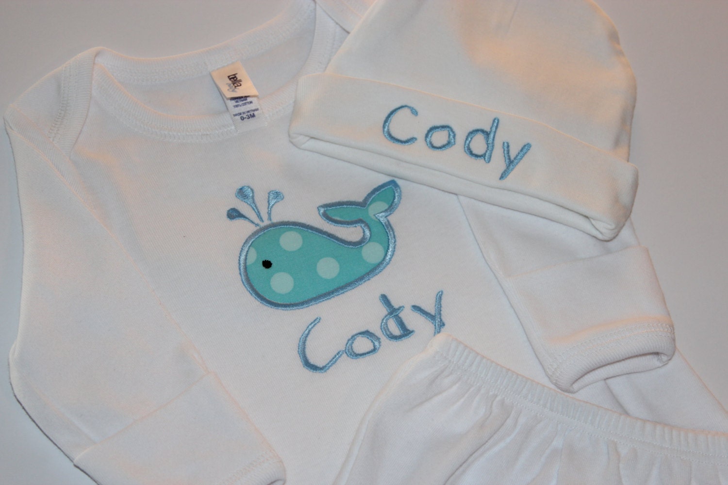 Personalized Baby Gown with Coordinating Hat