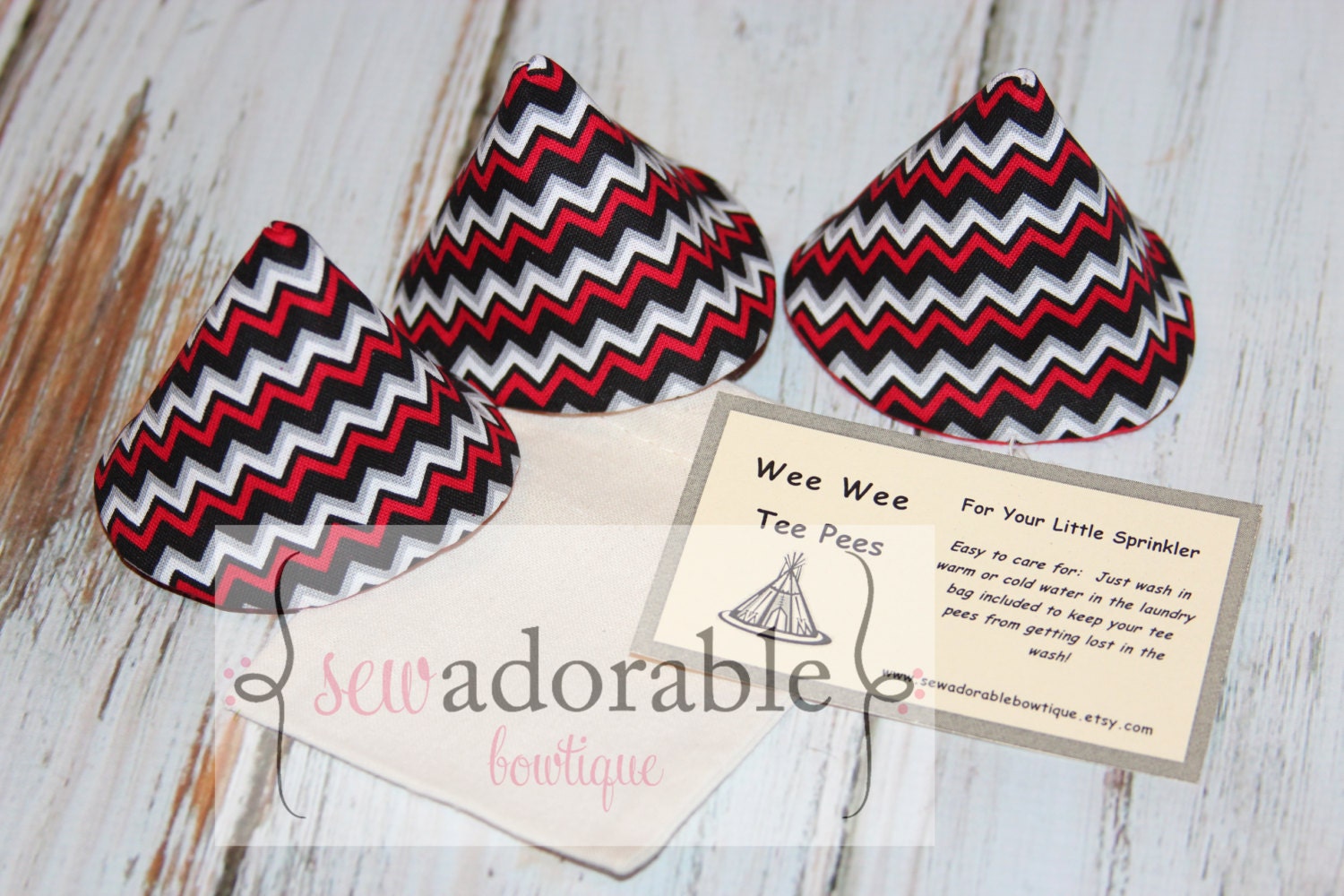 Red and Black Chevron Wee Wee Tee Pees with FREE Laundry Bag - FREE SHIPPING with Another Item