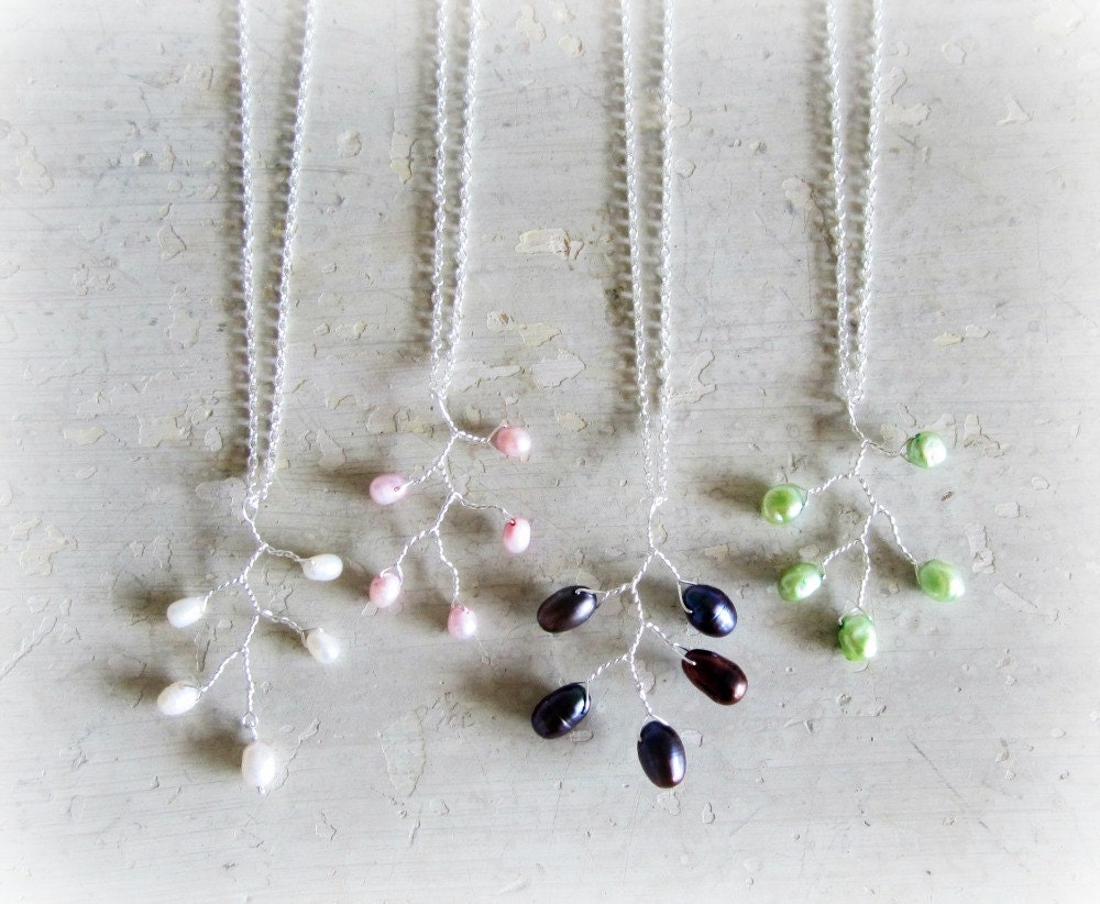 Freshwater Pearl Bloom Necklace - Sterling Wire Wrapped White Freshwater Pearls