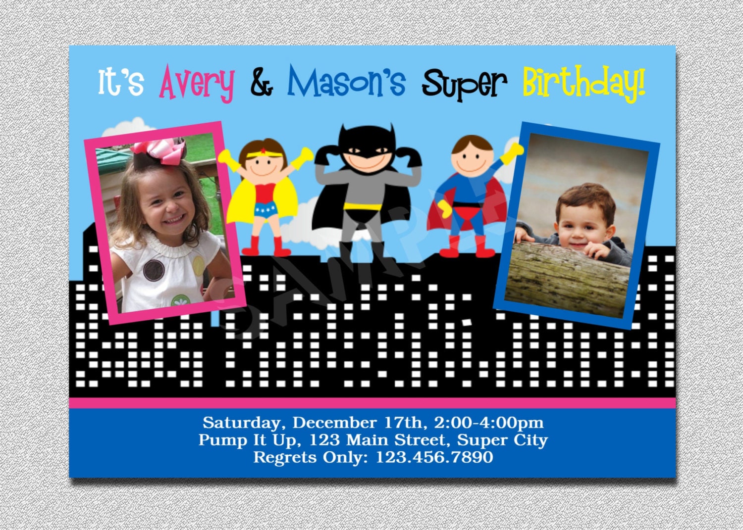 Superhero Birthday Invitation Twins Superhero Birthday Party Invitation Printable Siblings Boys or Girls Il_170x135