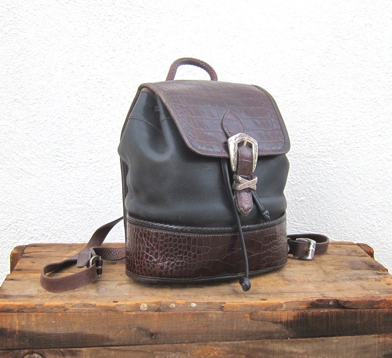 Vintage Medium Brighton Black and Brown Drawstring Backpack