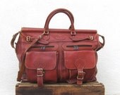 Vintage Large Rugged Cognac Wine Distressed Leather Birkin Style Large Travel Duffle Bag
