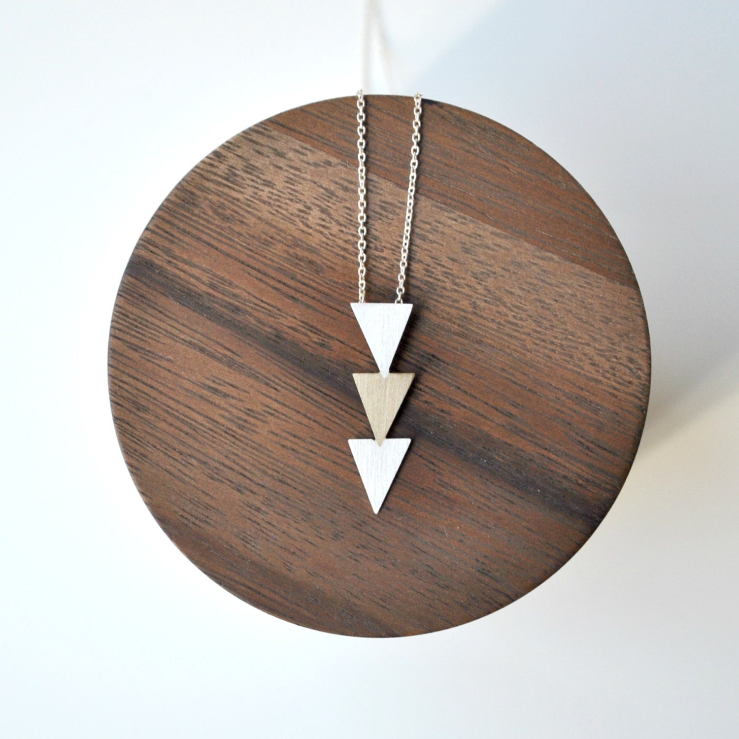 Triangle Necklace Handmade of Bronze and Sterling Silver - Geometric Tribal Necklace