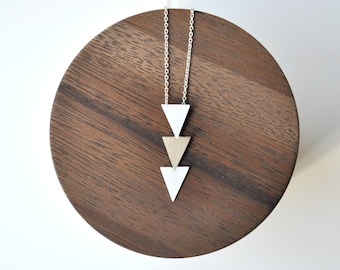 Triangle Necklace Handmade of Bronze and Sterling Silver - Geometric Tribal Necklace