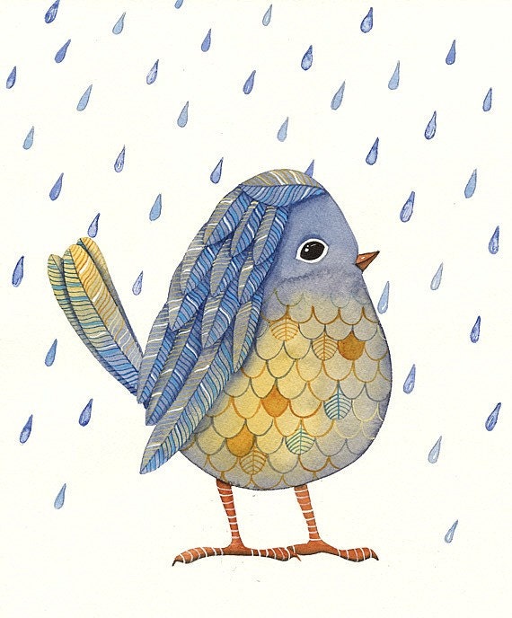 Watercolor Original Painting Bird Art - Bird No.50 - by Lorisworld
