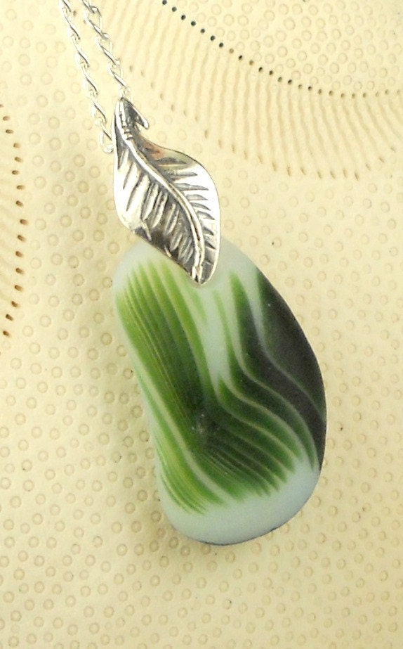 Eco Friendly GENUINE Santa Cruz Sea Glass Necklace Garden Green