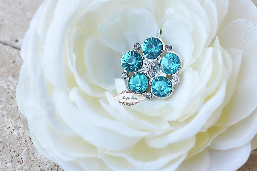 5pcs RD260 TIffany Blue or Sky Blue Rhinestone Metal Flatback Embellishment Button DIY wedding bridal crystal bouquet flowers hair