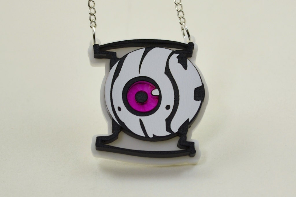 Portal Morality Core Necklace - Laser Engraved and Laser Cut Portal Personality Sphere Necklace - GLaDOS