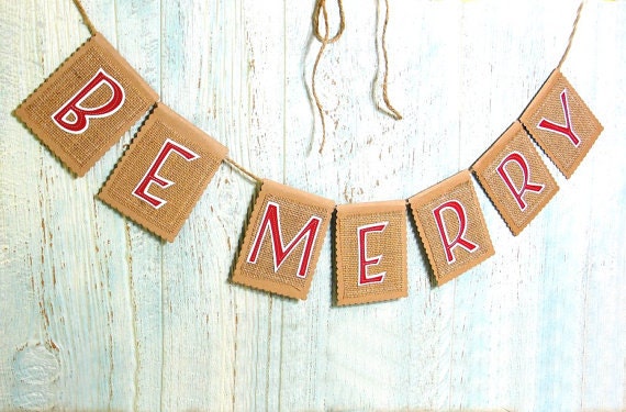 Christmas Banner BE MERRY Garland Holiday Decoration Rustic Kraft Banner